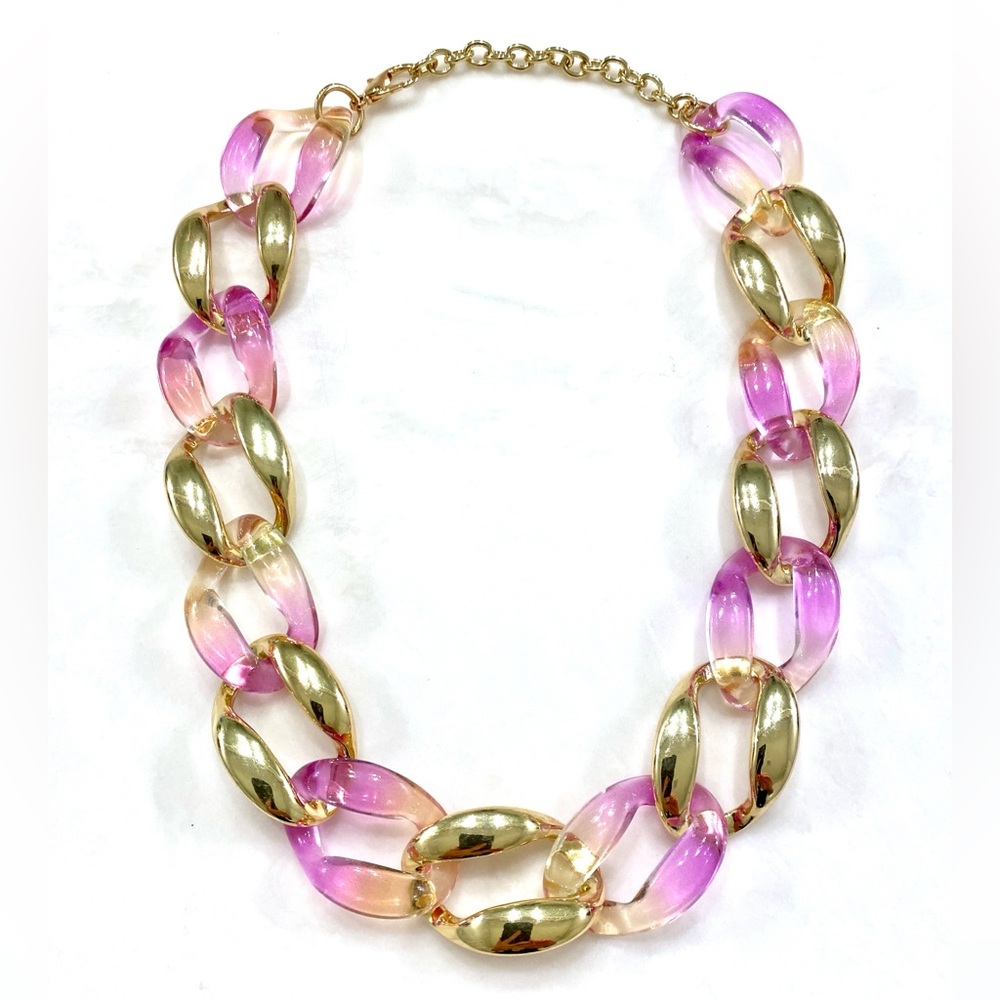Gold & Pink Gradient Chunky Link Necklace for Women